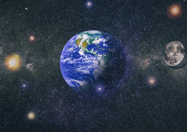 Jorden Och Månen Visa Från Rymden Oerhört Detaljerad Bild Inklusive — Stockfoto