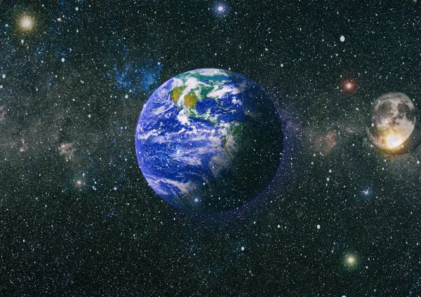 Dünya ve ay uzaydan görüntüleyin. NASA tarafından döşenmiş öğeler dahil olmak üzere son derece ayrıntılı görüntü.