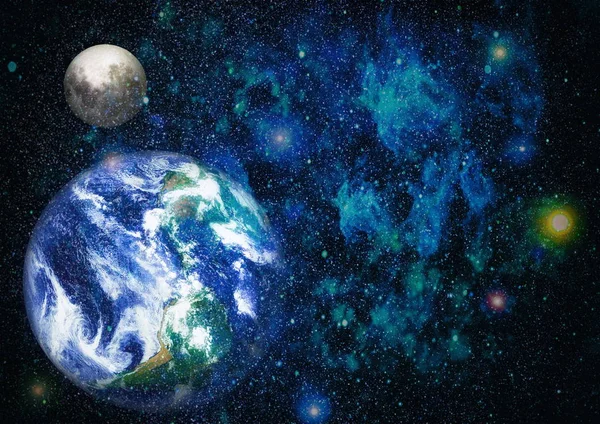 Dünya ve ay uzaydan görüntüleyin. NASA tarafından döşenmiş öğeler dahil olmak üzere son derece ayrıntılı görüntü.