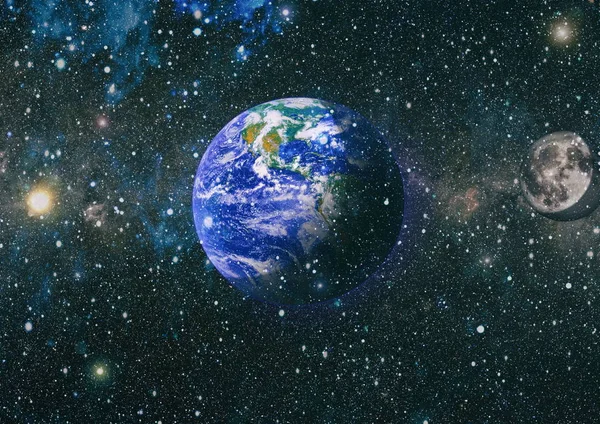 Dünya ve ay uzaydan görüntüleyin. NASA tarafından döşenmiş öğeler dahil olmak üzere son derece ayrıntılı görüntü.