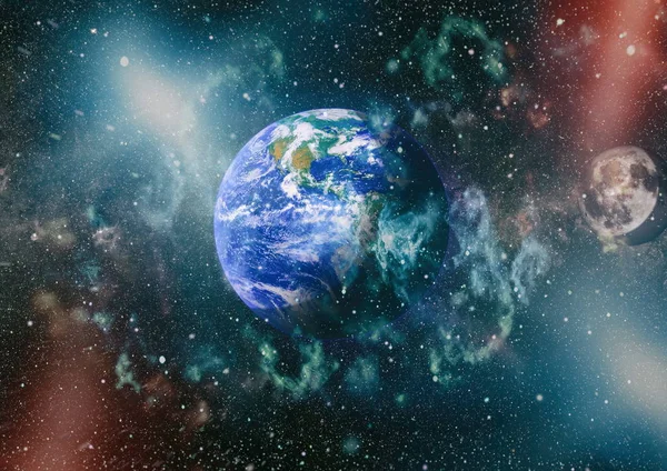 Dünya ve ay uzaydan görüntüleyin. NASA tarafından döşenmiş öğeler dahil olmak üzere son derece ayrıntılı görüntü.