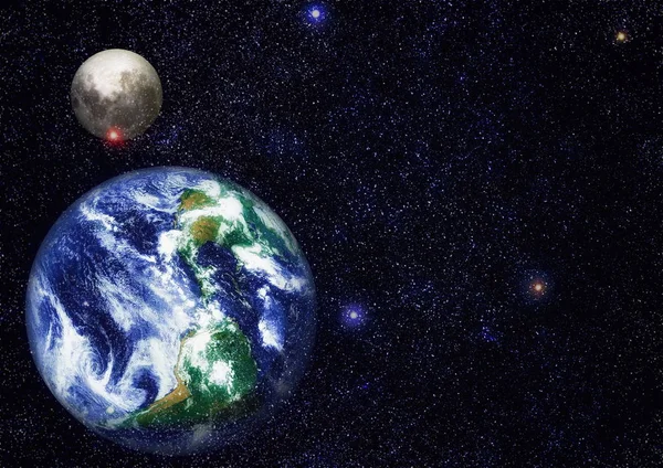 Dünya ve ay uzaydan görüntüleyin. NASA tarafından döşenmiş öğeler dahil olmak üzere son derece ayrıntılı görüntü.