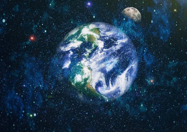 Dünya ve ay uzaydan görüntüleyin. NASA tarafından döşenmiş öğeler dahil olmak üzere son derece ayrıntılı görüntü.