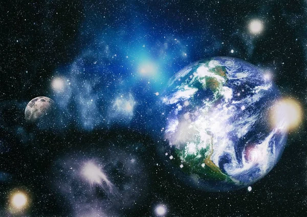 Dünya ve ay uzaydan görüntüleyin. NASA tarafından döşenmiş öğeler dahil olmak üzere son derece ayrıntılı görüntü.