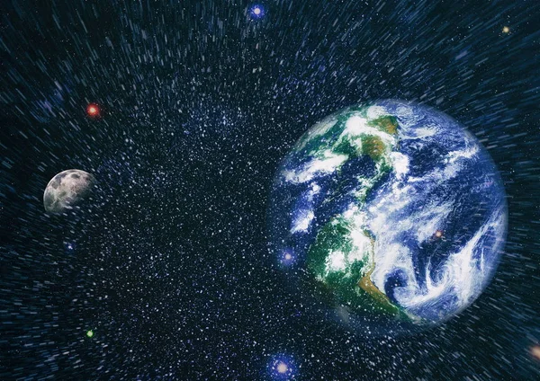 Dünya ve ay uzaydan görüntüleyin. NASA tarafından döşenmiş öğeler dahil olmak üzere son derece ayrıntılı görüntü.