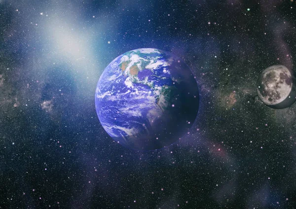 Dünya ve ay uzaydan görüntüleyin. NASA tarafından döşenmiş öğeler dahil olmak üzere son derece ayrıntılı görüntü.