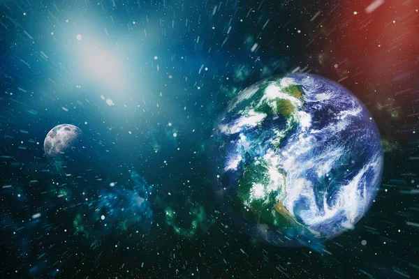 Dünya ve ay uzaydan görüntüleyin. NASA tarafından döşenmiş öğeler dahil olmak üzere son derece ayrıntılı görüntü.