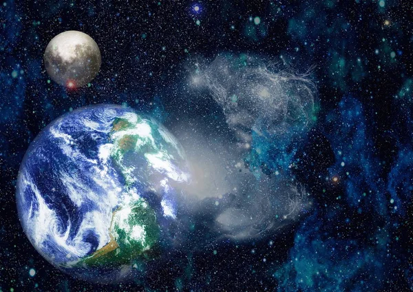 Dünya ve ay uzaydan görüntüleyin. NASA tarafından döşenmiş öğeler dahil olmak üzere son derece ayrıntılı görüntü.