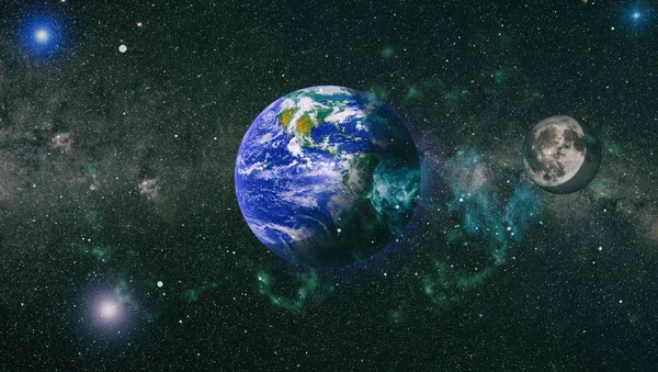 Vista Tierra Luna Desde Espacio Imagen Extremadamente Detallada Incluyendo Elementos — Foto de Stock
