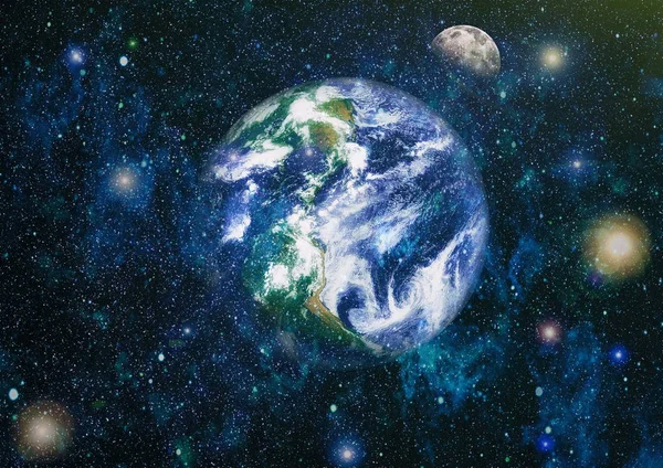 Dünya ve ay uzaydan görüntüleyin. NASA tarafından döşenmiş öğeler dahil olmak üzere son derece ayrıntılı görüntü.