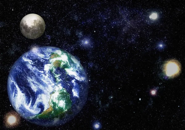 Dünya ve ay uzaydan görüntüleyin. NASA tarafından döşenmiş öğeler dahil olmak üzere son derece ayrıntılı görüntü.