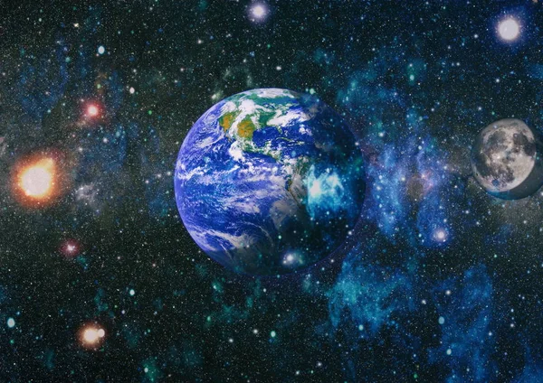 Dünya ve ay uzaydan görüntüleyin. NASA tarafından döşenmiş öğeler dahil olmak üzere son derece ayrıntılı görüntü.