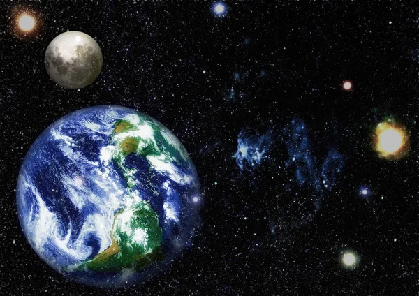 Dünya ve ay uzaydan görüntüleyin. NASA tarafından döşenmiş öğeler dahil olmak üzere son derece ayrıntılı görüntü.