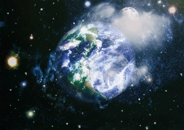 Dünya ve ay uzaydan görüntüleyin. NASA tarafından döşenmiş öğeler dahil olmak üzere son derece ayrıntılı görüntü.