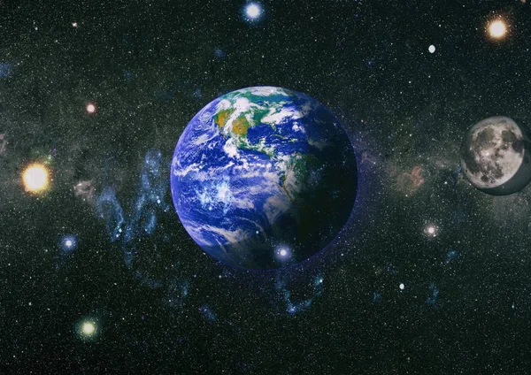 Dünya ve ay uzaydan görüntüleyin. NASA tarafından döşenmiş öğeler dahil olmak üzere son derece ayrıntılı görüntü.