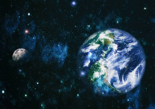 Dünya ve ay uzaydan görüntüleyin. NASA tarafından döşenmiş öğeler dahil olmak üzere son derece ayrıntılı görüntü.