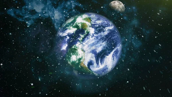 Dünya ve ay uzaydan görüntüleyin. NASA tarafından döşenmiş öğeler dahil olmak üzere son derece ayrıntılı görüntü.