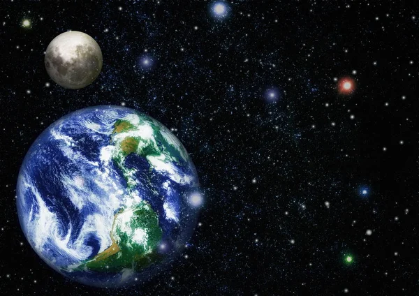 Dünya ve ay uzaydan görüntüleyin. NASA tarafından döşenmiş öğeler dahil olmak üzere son derece ayrıntılı görüntü.