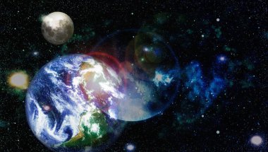 Dünya ve ay tutulması, Nasa tarafından döşenmiş öğeler dahil olmak üzere son derece ayrıntılı görüntü.