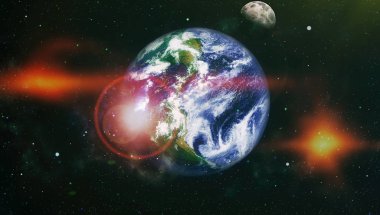 Dünya ve ay tutulması, Nasa tarafından döşenmiş öğeler dahil olmak üzere son derece ayrıntılı görüntü.