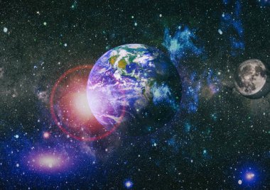 Dünya ve ay tutulması, Nasa tarafından döşenmiş öğeler dahil olmak üzere son derece ayrıntılı görüntü.