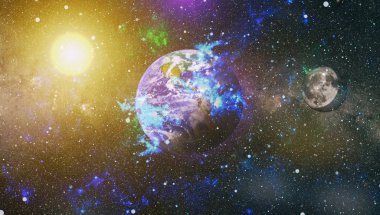 Dünya ve ay tutulması, Nasa tarafından döşenmiş öğeler dahil olmak üzere son derece ayrıntılı görüntü.