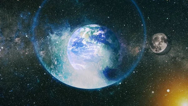 Dünya ve ay tutulması, Nasa tarafından döşenmiş öğeler dahil olmak üzere son derece ayrıntılı görüntü.