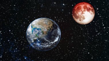 Güzel dünya ve kırmızı ay - bu görüntü bir şekilde döşenmiş tarafından Nasa unsurları