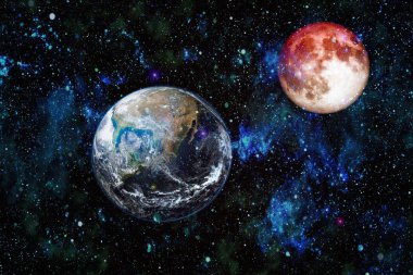 Güzel dünya ve kırmızı ay - bu görüntü bir şekilde döşenmiş tarafından Nasa unsurları