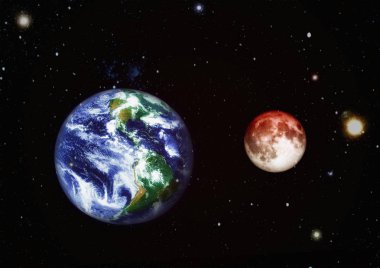 Güzel dünya ve kırmızı ay - bu görüntü bir şekilde döşenmiş tarafından Nasa unsurları