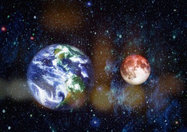 Güzel dünya ve kırmızı ay - bu görüntü bir şekilde döşenmiş tarafından Nasa unsurları