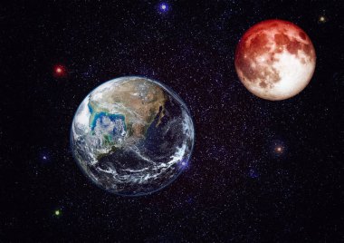 Güzel dünya ve kırmızı ay - bu görüntü bir şekilde döşenmiş tarafından Nasa unsurları