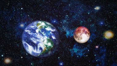 Güzel dünya ve kırmızı ay - bu görüntü bir şekilde döşenmiş tarafından Nasa unsurları