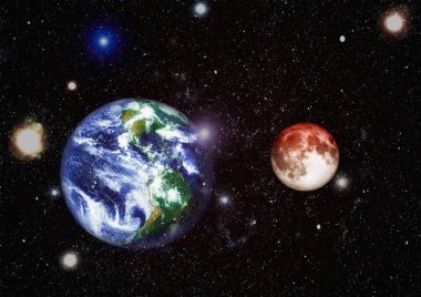 Güzel dünya ve kırmızı ay - bu görüntü bir şekilde döşenmiş tarafından Nasa unsurları