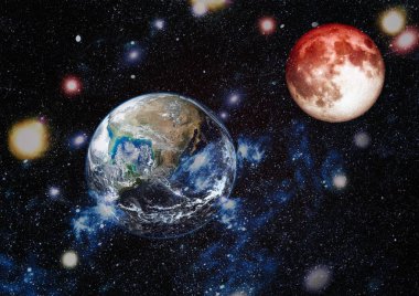 Güzel dünya ve kırmızı ay - bu görüntü bir şekilde döşenmiş tarafından Nasa unsurları