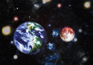 Güzel dünya ve kırmızı ay - bu görüntü bir şekilde döşenmiş tarafından Nasa unsurları