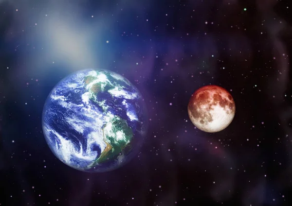 Beautiful Earth and the red Moon - Elements of this Image Furnished By NASA