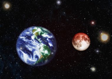 Güzel dünya ve kırmızı ay - bu görüntü bir şekilde döşenmiş tarafından Nasa unsurları