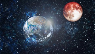 Güzel dünya ve kırmızı ay - bu görüntü bir şekilde döşenmiş tarafından Nasa unsurları