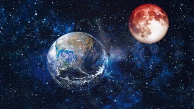 Güzel dünya ve kırmızı ay - bu görüntü bir şekilde döşenmiş tarafından Nasa unsurları