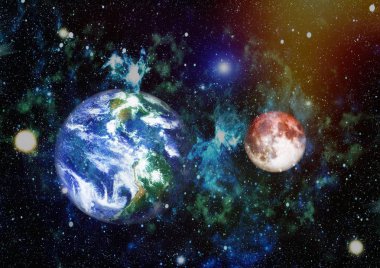 Güzel dünya ve kırmızı ay - bu görüntü bir şekilde döşenmiş tarafından Nasa unsurları