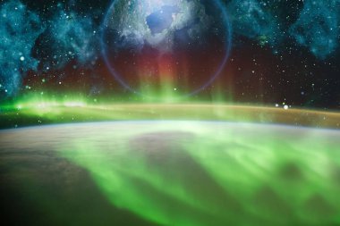 Nebula ve yıldızlı sonsuz uzay arkaplanı. NASA tarafından desteklenen bu görüntü ögeleri