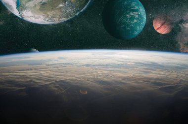 Nebula ve yıldızlı sonsuz uzay arkaplanı. NASA tarafından desteklenen bu görüntü ögeleri
