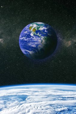 Uzay Dünya'dan bir manzara. Renkli derin uzay. Evren kavramı arka plan. Nasa tarafından döşenmiş bu görüntü unsurları