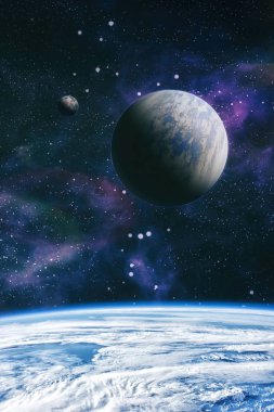 Uzay Dünya'dan bir manzara. Renkli derin uzay. Evren kavramı arka plan. Nasa tarafından döşenmiş bu görüntü unsurları