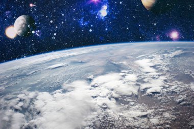 Dünya Gözlem görünüm alanı toprak üzerinden. Fütüristik soyut uzay arka plan.