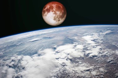 Dünya Gözlem görünüm alanı toprak üzerinden. Fütüristik soyut uzay arka plan.