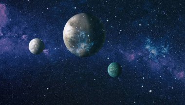 Uzaydaki gezegenler, yıldızlar ve galaksiler uzay keşiflerinin güzelliğini gösteriyor. NASA tarafından döşenmiş elementler