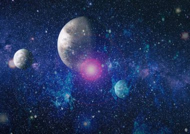 Uzaydaki gezegenler, yıldızlar ve galaksiler uzay keşiflerinin güzelliğini gösteriyor. NASA tarafından döşenmiş elementler