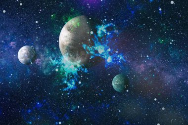 Uzaydaki gezegenler, yıldızlar ve galaksiler uzay keşiflerinin güzelliğini gösteriyor. NASA tarafından döşenmiş elementler